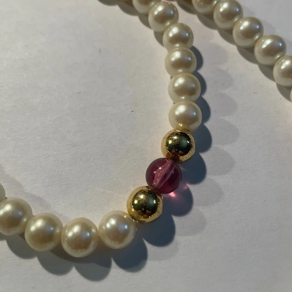 Pearl, Amethyst and gold necklace #916